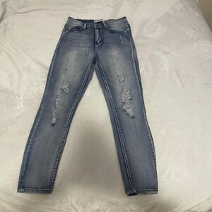 Indigo‎ Rein Distressed Denim Jeans Women's Size 9 Medium Wash Blue